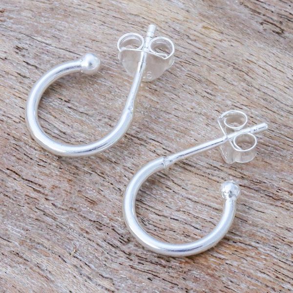 Alternate image for Artisan Crafted Sterling Silver Half Hoop Earrings Classic Crescent