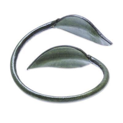 Alternate image for Leafy Leather Wrap Bracelet in Olive from Thailand Forest Embrace in Olive