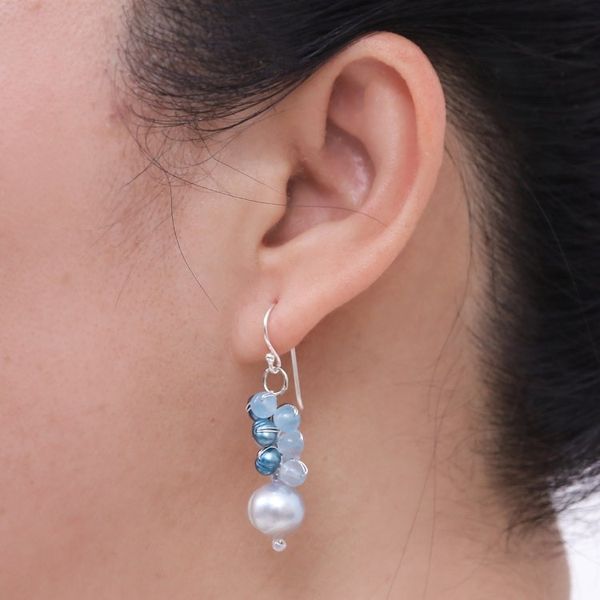 Alternate image for Cultured Pearl and Quartz Dangle Earrings from Thailand Happy Bunch