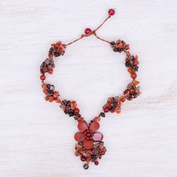 Alternate image for Floral Multi-Gemstone Beaded Pendant Necklace from Thailand Dazzling Bloom