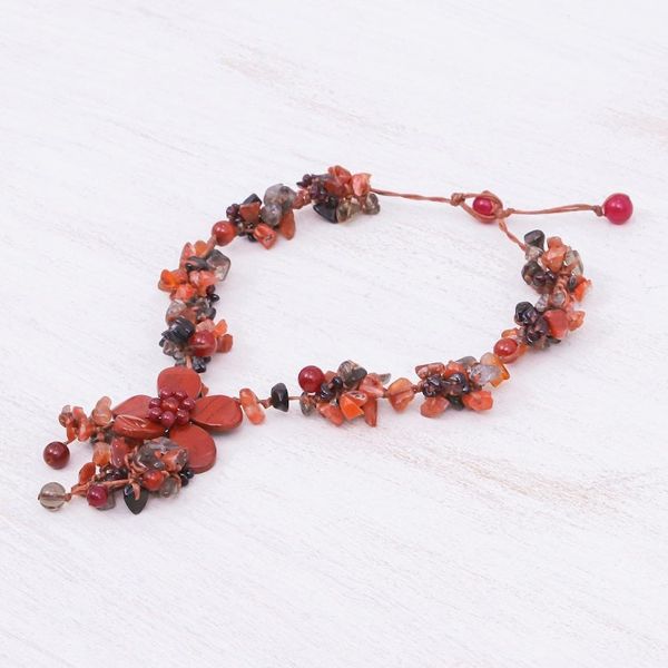 Alternate image for Floral Multi-Gemstone Beaded Pendant Necklace from Thailand Dazzling Bloom