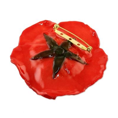 Alternate image for Artisan Crafted Natural Rose Brooch in Red from Thailand Rosy Mood in Red