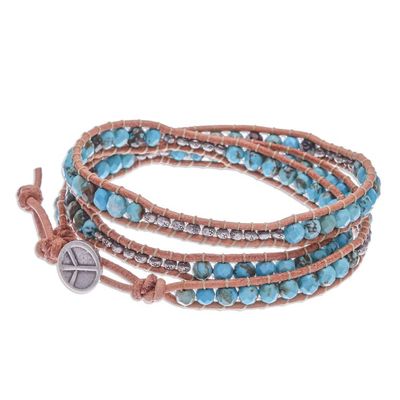 Alternate image for Silver and Leather Beaded Wrap Bracelet Sukhothai Sky