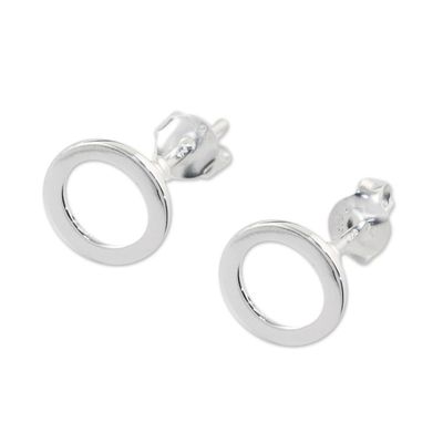 Alternate image for Handcrafted Sterling Silver Stud Earrings from Thailand Simple Circles