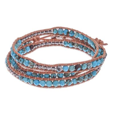 Alternate image for Silver and Leather Beaded Wrap Bracelet Sukhothai Sky