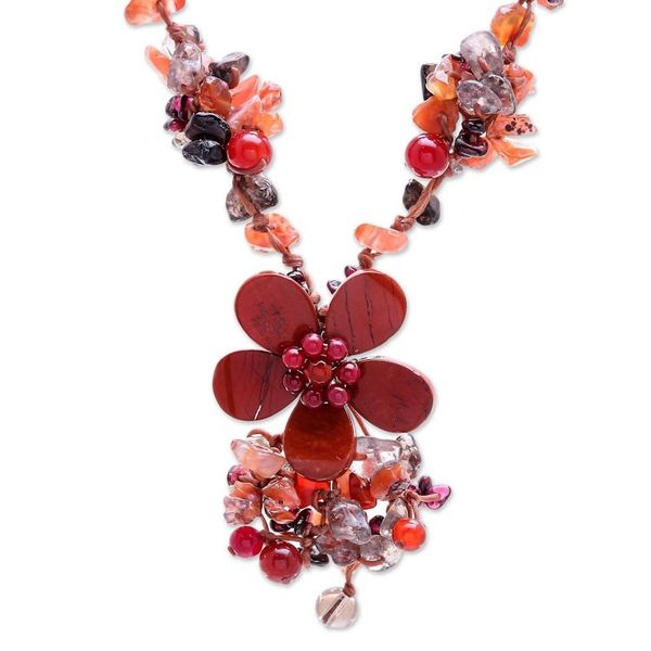 Alternate image for Floral Multi-Gemstone Beaded Pendant Necklace from Thailand Dazzling Bloom