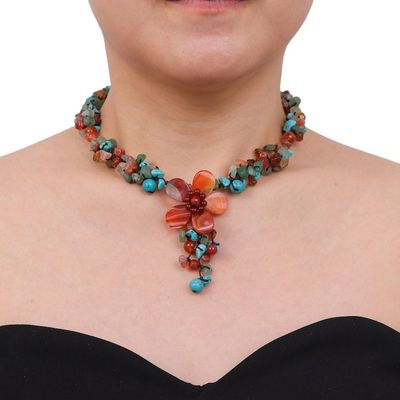 Alternate image for Agate and Carnelian Y Necklace Summer Flower