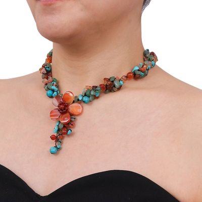 Alternate image for Agate and Carnelian Y Necklace Summer Flower