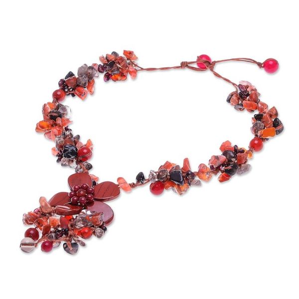 Alternate image for Floral Multi-Gemstone Beaded Pendant Necklace from Thailand Dazzling Bloom