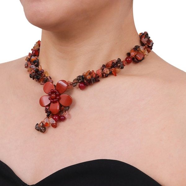 Alternate image for Floral Multi-Gemstone Beaded Pendant Necklace from Thailand Dazzling Bloom