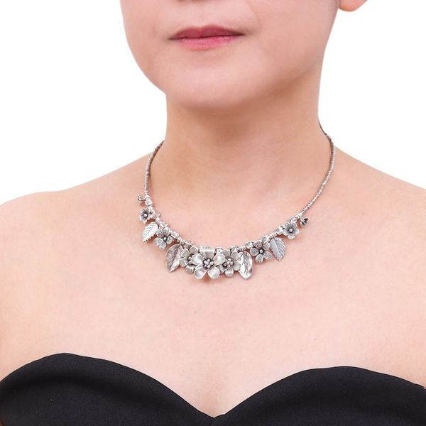 Alternate image for Silver 950 Flower Motif Pendant Necklace from Thailand Natures Miracle