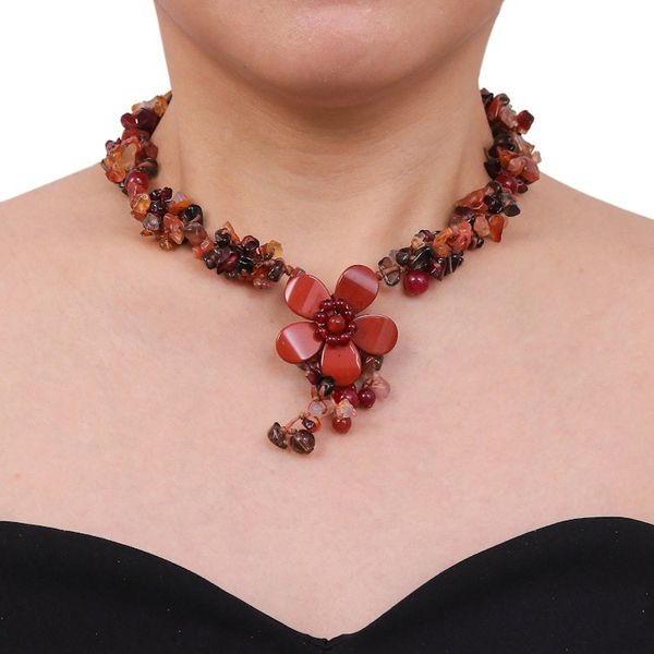 Alternate image for Floral Multi-Gemstone Beaded Pendant Necklace from Thailand Dazzling Bloom