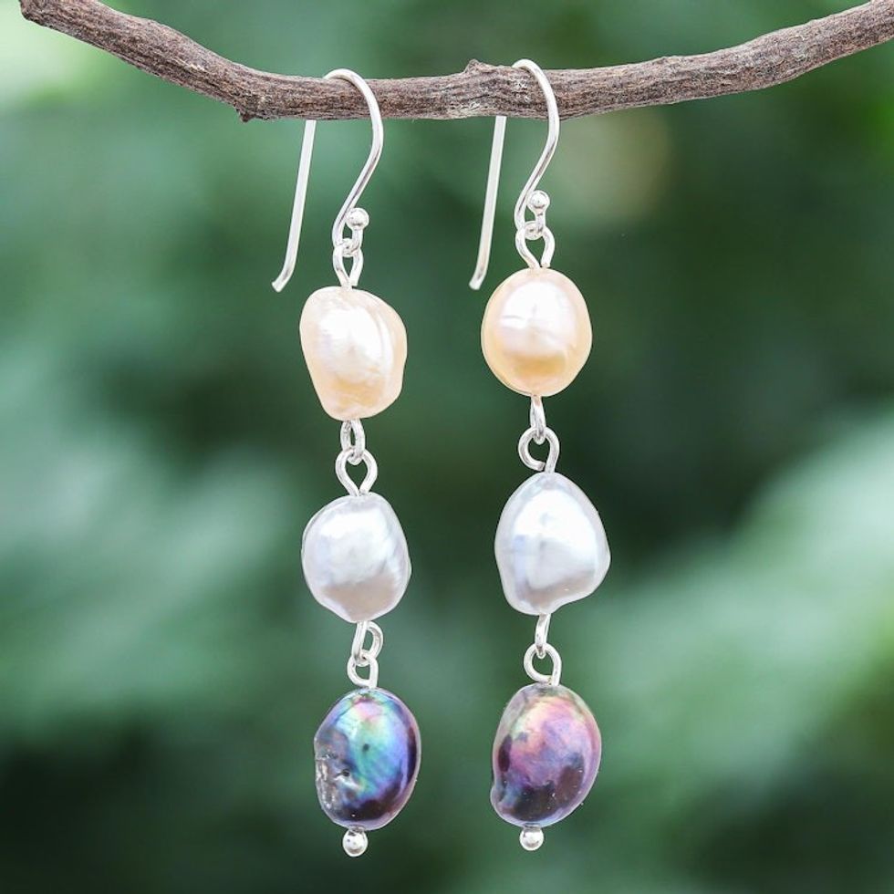 Sterling Silver Cultured Pearl Dangle Earrings From Thailand 'Candy Pearl'