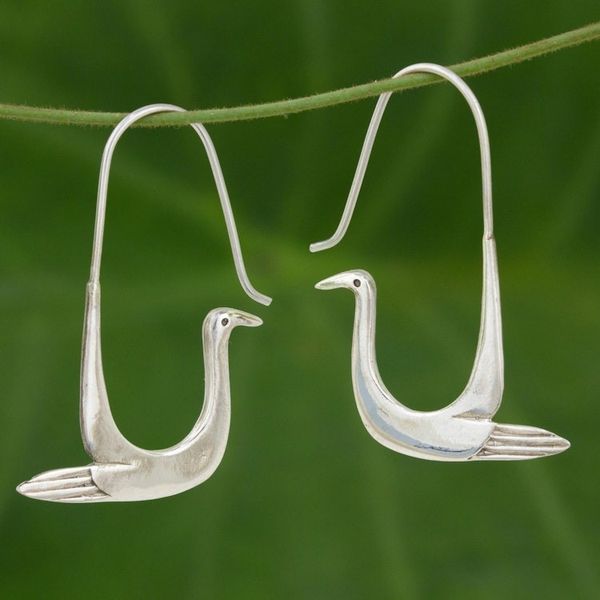 Alternate image for Handmade Sterling Silver Bird Earrings Silver Dove