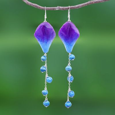 Alternate image for Blue and Purple Natural Orchid Earrings Orchid Kite in Blue