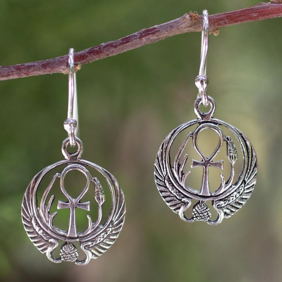 Sterling silver dangle earrings 'Eternity's Key'