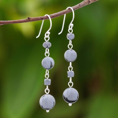 Alternate image for Natural Hematite Dangle Earrings from Thailand Grey Gleam
