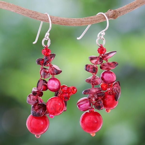 Alternate image for Handcrafted Multi-Gemstone Red Dangle Earrings Red Paradise