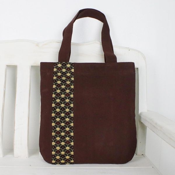 Alternate image for Deep Brown Cotton Tote Bag with Scalloped Detail River Paradise
