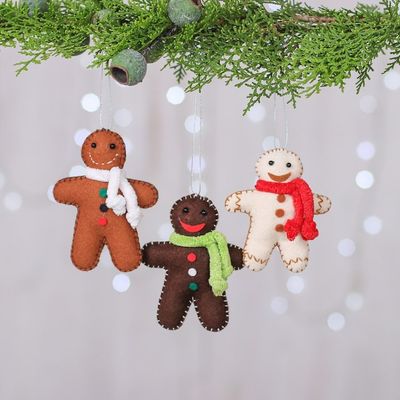 Alternate image for Set of 3 Christmas-Themed Felt Gingerbread Men Ornaments Gingerbread Celebration