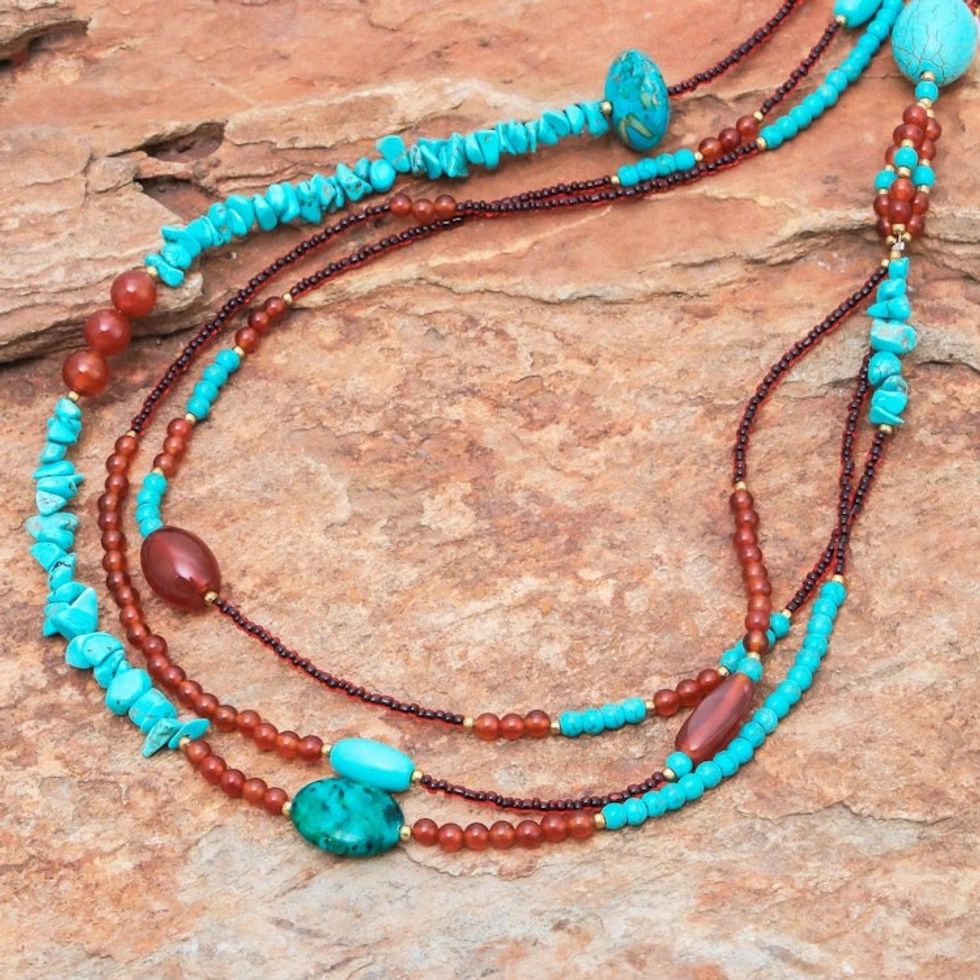 Multi-Gemstone Beaded Strand Necklace from Thailand 'Boho Charm'