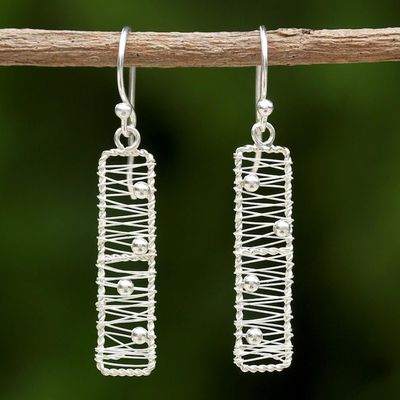 Alternate image for Sterling Silver Rectangular Wire Thai Dangle Earrings Chiang Mai River