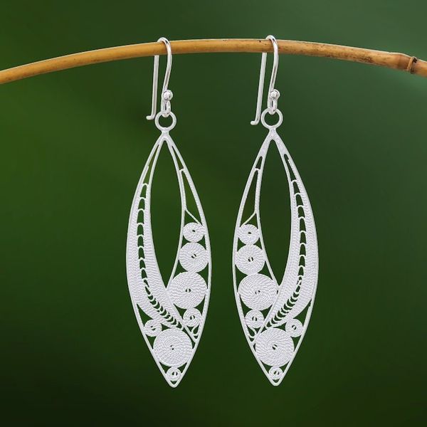 Alternate image for Elegant Sterling Silver Filigree Dangle Earrings Virtuosity