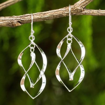 Alternate image for Thai Artisan Crafted Sterling Silver Dangle Earrings Linking Leaves
