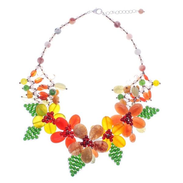 Alternate image for Warm and Green-Toned Floral Multi-Gemstone Beaded Necklace Summer Petals