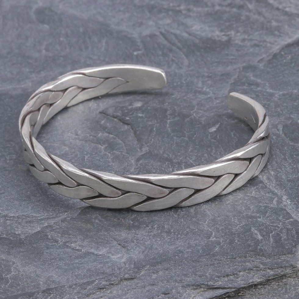 Thai Braided Sterling Silver Cuff Bracelet 'Mountain Streams'