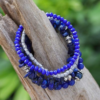 Alternate image for Set of 4 Blue Beaded Stretch Bracelets from Thailand Fancy Dream in Blue