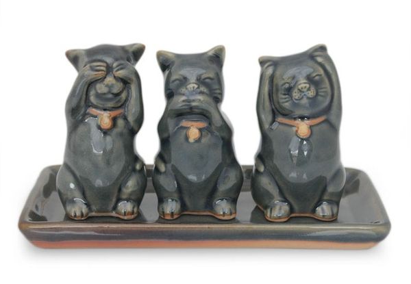 Alternate image for Celadon ceramic figurines Cats Shun Evil