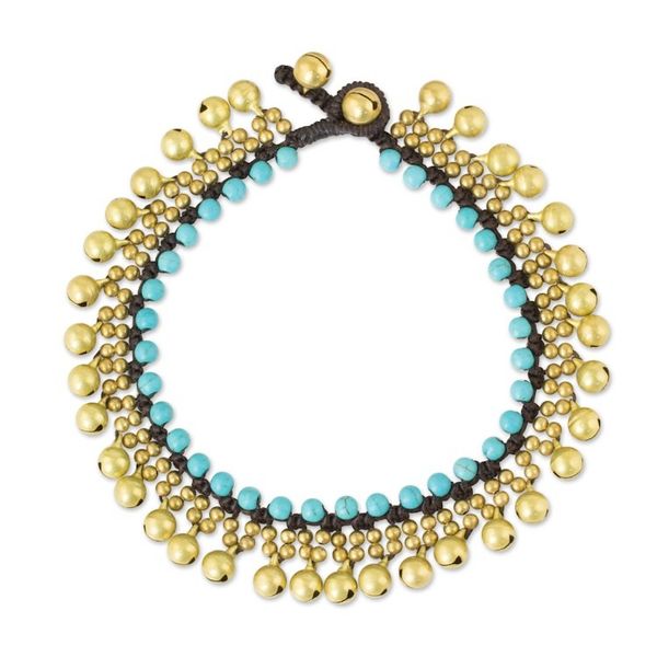 Alternate image for Brass Anklet with Blue Calcite and Jingling Bells Blue Bells