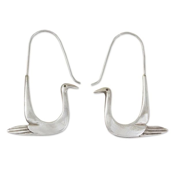 Alternate image for Handmade Sterling Silver Bird Earrings Silver Dove