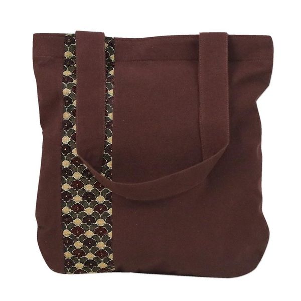 Alternate image for Deep Brown Cotton Tote Bag with Scalloped Detail River Paradise