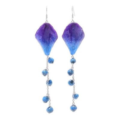 Alternate image for Blue and Purple Natural Orchid Earrings Orchid Kite in Blue