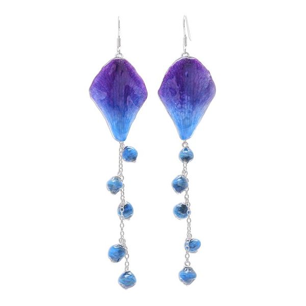 Alternate image for Blue and Purple Natural Orchid Earrings Orchid Kite in Blue