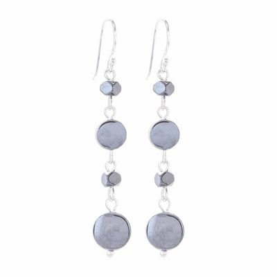 Alternate image for Natural Hematite Dangle Earrings from Thailand Grey Gleam