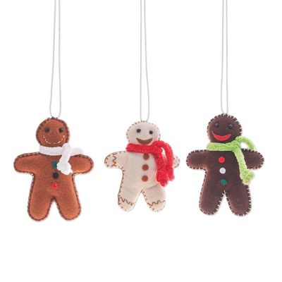 Alternate image for Set of 3 Christmas-Themed Felt Gingerbread Men Ornaments Gingerbread Celebration