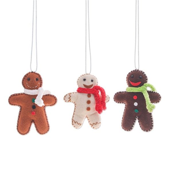 Alternate image for Set of 3 Christmas-Themed Felt Gingerbread Men Ornaments Gingerbread Celebration