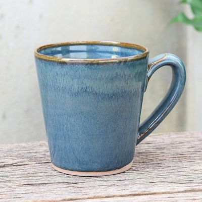 Alternate image for Artisan Crafted Blue Ceramic Mug from Thailand Blue Crush