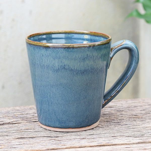Alternate image for Artisan Crafted Blue Ceramic Mug from Thailand Blue Crush