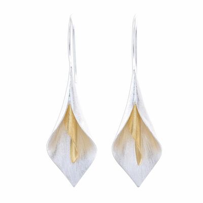 Alternate image for Floral Theme Handmade Gold Accented Sterling Silver Earrings Serene Lily