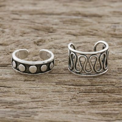 Alternate image for Circle and Wave Motif Sterling Silver Ear Cuffs Simple Style