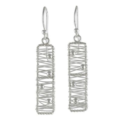 Alternate image for Sterling Silver Rectangular Wire Thai Dangle Earrings Chiang Mai River