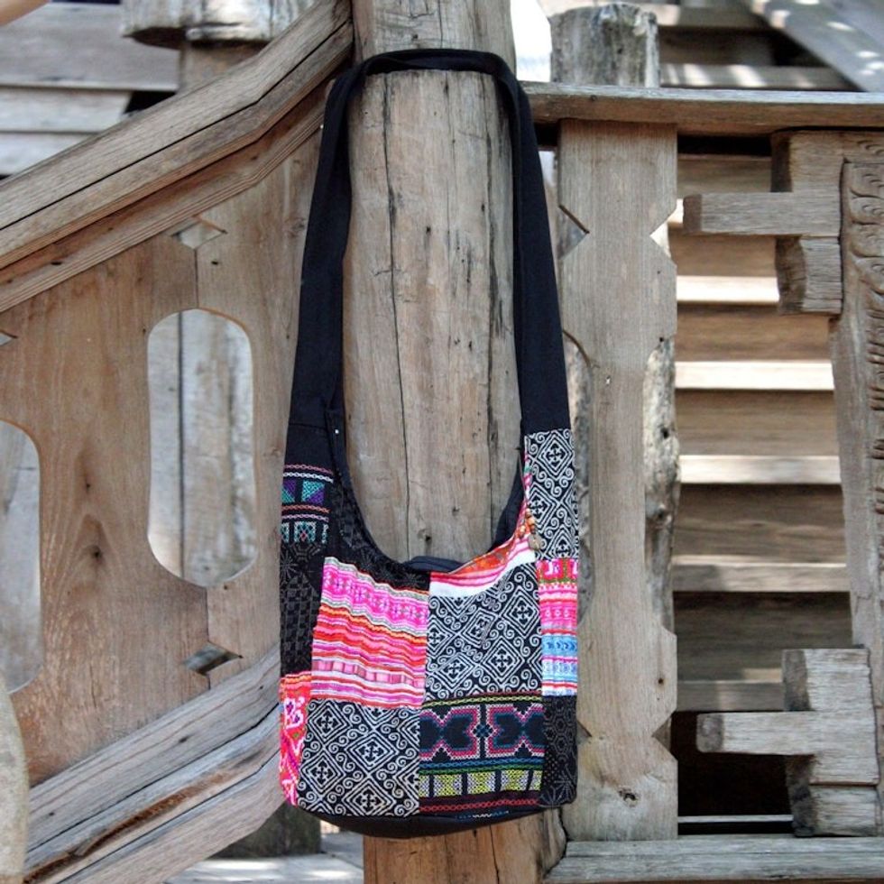 Handcrafted Hill Tribe Patchwork Sling Bag 'Hmong Tradition'