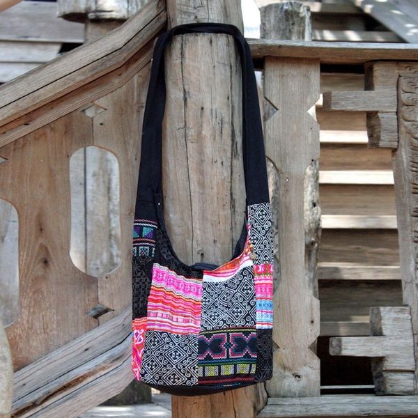 Alternate image for Handcrafted Hill Tribe Patchwork Sling Bag Hmong Tradition