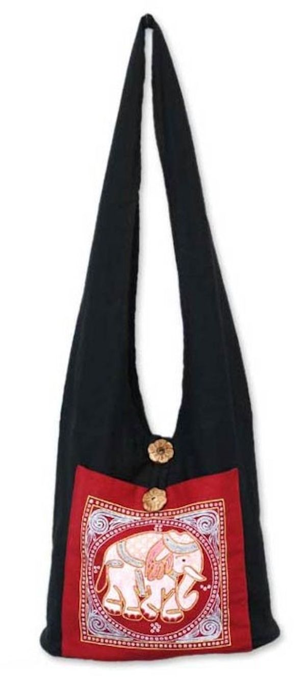 Alternate image for Hand Made Cotton Shoulder Bag Red Elephant Luck