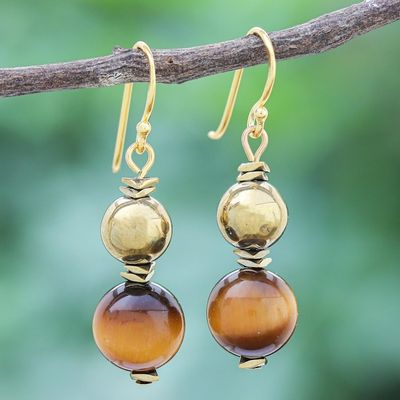 Alternate image for Gold-Plated Tigers Eye and Hematite Dangle Earrings Tiger Charm