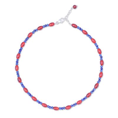 Alternate image for Handmade Carnelian and Lapis Lazuli Beaded Necklace Candy Luck